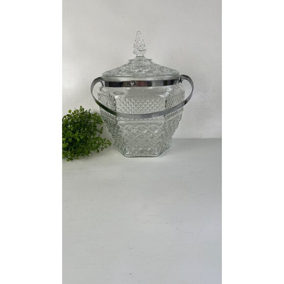 Vintage Cut Glass Biscuit or Ice Bucket With Lid & Handle - Picture 3 of 8